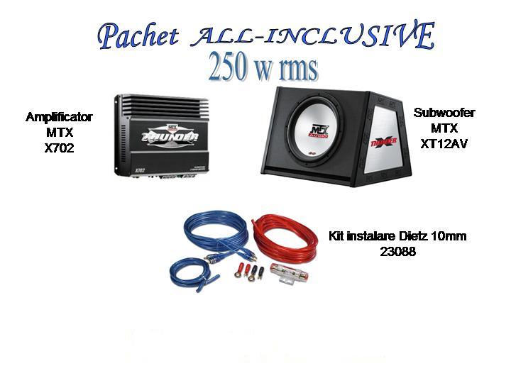 Pachet Amplificator Mtx X702+Subwofeer Mtx XT 12AV 250 W